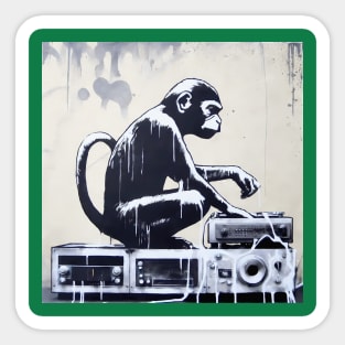 Side view of Banksy monkey playing on vinyl record Sticker